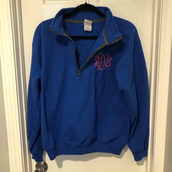 3/$15 Monogrammed ADE blue & pink quarter zip sweatshirt - Picture 4 of 9